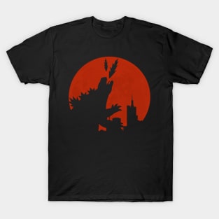 Godzilla in the city under the eerie red moonlight T-Shirt